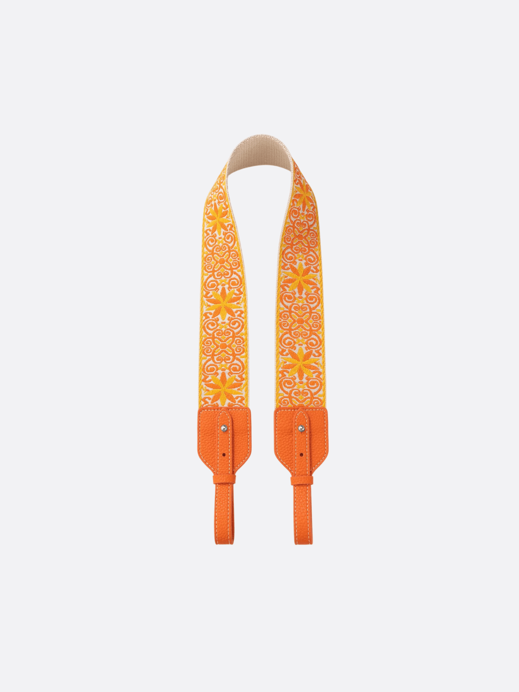 Bandoulière large orange bouton argenté