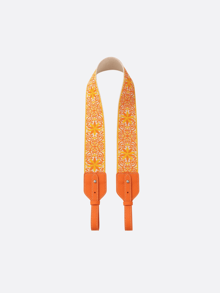 Bandoulière large orange bouton argenté